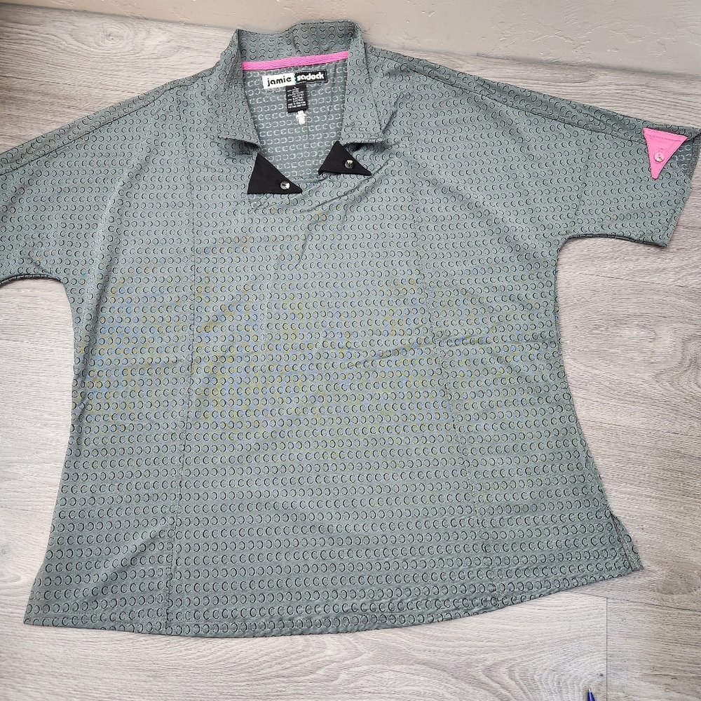 Jaime Sadock Gray Pink Top‎ Size L Golfing Athleisure Half Circle Print Stretchy